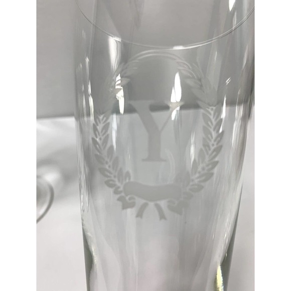 Two Tall Champagne Flutes Monogram Y Wedding Glasses Barware 9" - Picture 2 of 8
